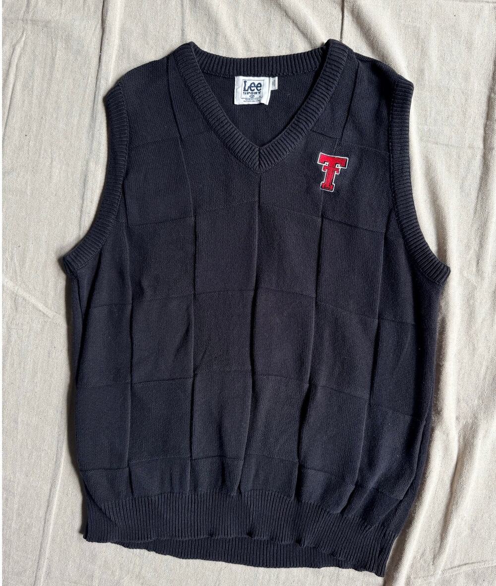 Vintage Lee Sport Sweater Vest Men's XL Texas Tech Made in USA 90s Textured Knit